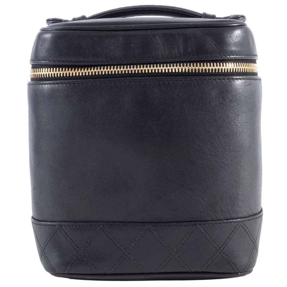 CHANEL Black Lambskin Leather Pouch